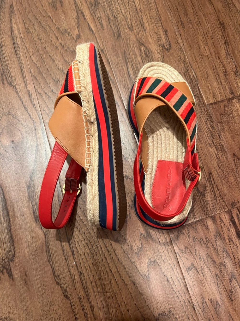 Woven Espadrille Platform Sandals in Red and Tan
